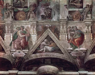 The Sistine Chapel Ceiling (1508-12): The Prophet Isaiah and the Delphic Sibyl (pre restoration)